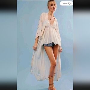 Free People Colb SAACHI Laurel Canyon Aura Duster OS  Ivory Blue NWT$168